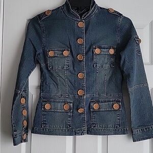Denim Jacket with Brown Button Accents